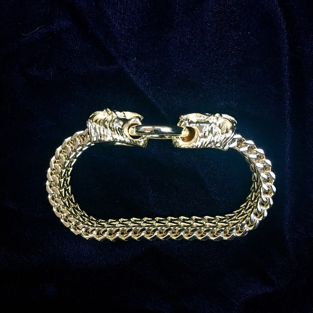 LION DOUBLE FRANCO BRACELET 18K GOLD MADE IN ITALY - Picture 8 of 8